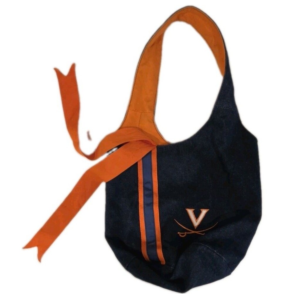 Spirit Ready U V A Virginia Cavaliers Denim Hobo Bag Purse Orange Ribbon Accent